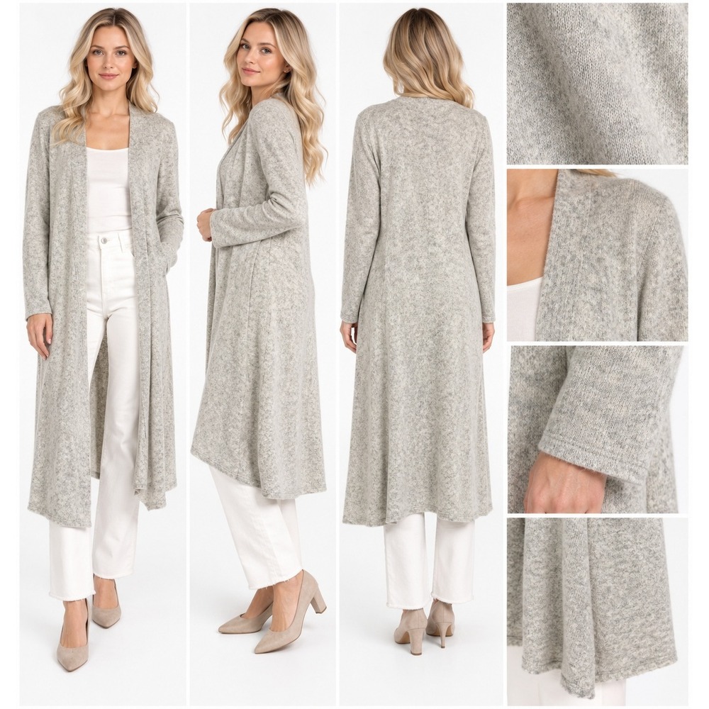 Calypso St Barth XS 100% Cashmere Long Cardigan Duster Gray Quiet Luxury Boho